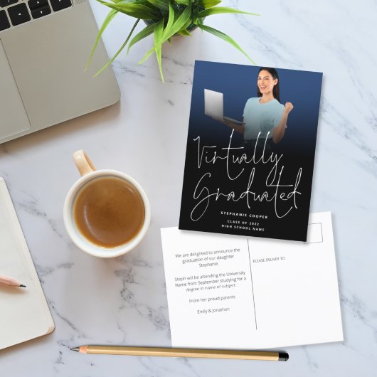 Carte Postale Faire-part Virtually Graduated Photo 2022 Diplômé Noir