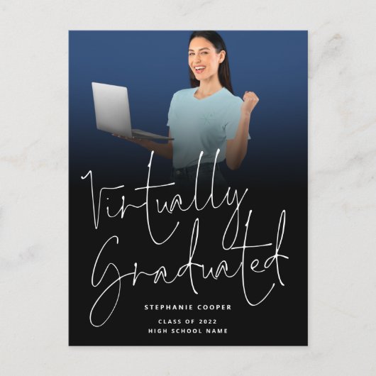Carte Postale Faire-part Virtually Graduated Photo 2022 Diplômé Noir (Devant)
