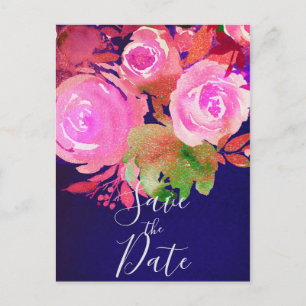 Carte Postale Faire-part Vivid Purple Moderne Printemps Floral Enregistrer
