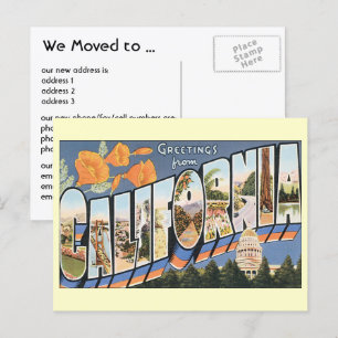 Carte Postale Faire-part Vœux vintage Californie, Changement d'adresse