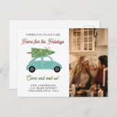 Carte Postale Faire-part Voiture avec photo de sapin de Noël Fêtes en mouve (Devant / Derrière)