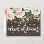 Carte Postale Faire-part volonté florale en bois rustique vous soyez ma (Devant / Derrière)