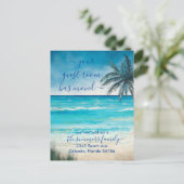 Carte Postale Faire-part Votre chambre d'hôtes a déménagé Océan Mer Plage (Debout devant)