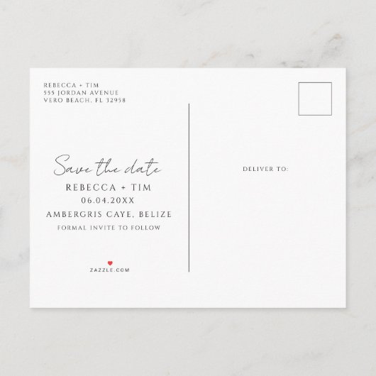 Carte Postale Faire-part Votre photo Budget Beach Mariage Enregistrer la da (Dos)