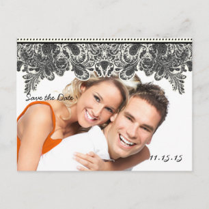 Carte Postale Faire-part Votre photo Paisley Peacock en gris Enregistrer la