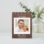 Carte Postale Faire-part Votre Photo Twinkle Léger Bois Rustique Enregistre (Debout devant)