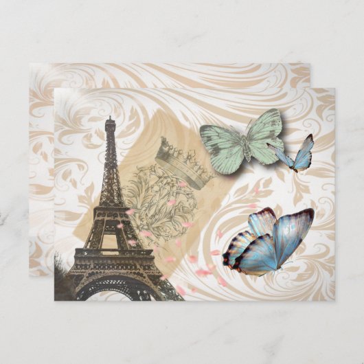 Carte Postale Faire-part Voyage Paris Tour Eiffel Mariage à annoncer (Devant / Derrière)