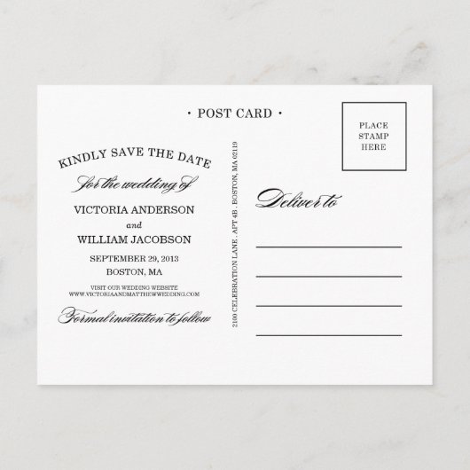 CARTE POSTALE FAIRE-PART VRAIMENT ÉLÉGANT | ENREGISTRER LA DATE D'ANNONCE (Dos)