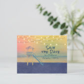 Carte Postale Faire-part Vue de plage Aquarelle Chaîne Luminaire (Debout devant)