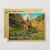 Carte Postale Faire-part Washington Sauvez La Date Rustique Cabine Mill Woo (Devant / Derrière)