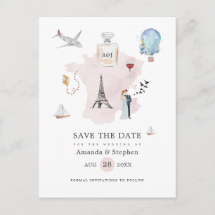 Carte Postale Faire-part Watercolor Paris Destination Wedding Enregistrer l