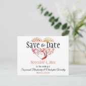 Carte Postale Faire-part Wedding Save The Date Orange Burgundy Tree Heart (Debout devant)