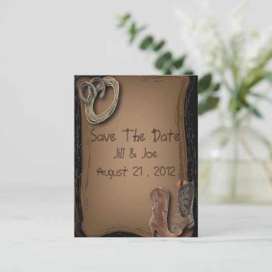Carte Postale Faire-part western cowboy bottes mariage enregistrer la date (Debout devant)