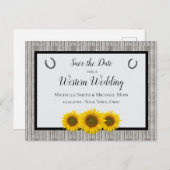 Carte Postale Faire-part Western Mariage Sunflower Horseshoe Enregistrer la (Devant / Derrière)