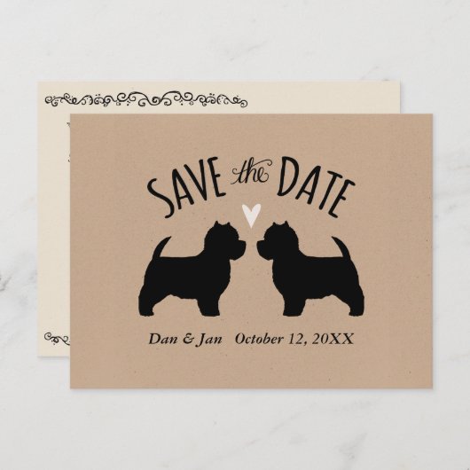 Carte Postale Faire-part Westie Silhouettes Mariage Enregistrer la date (Devant / Derrière)