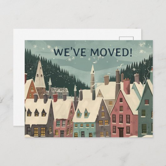 Carte Postale Faire-part We've Moved Whimsical Winter House Change Address (Devant / Derrière)