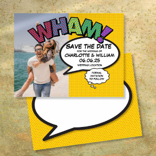 Carte Postale Faire-part WHAM Photo Save the Date Fun Modern Comic Book