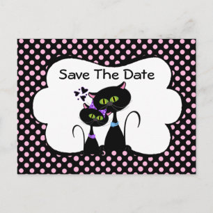 Carte Postale Faire-part Whimsical Black Cats Mariage Enregistrer La Date