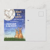 Carte Postale Faire-part Whimsical Blue Bunny Rabbit Lune Stars Mariage (Dos)