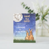 Carte Postale Faire-part Whimsical Blue Bunny Rabbit Lune Stars Mariage (Debout devant)