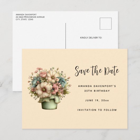 Carte Postale Faire-part Whimsical Flowers in a Planter Pot Cute (Devant / Derrière)