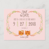 Carte Postale Faire-part Whimsical Forest Cats Blush Wedding Enregistrer la (Devant)