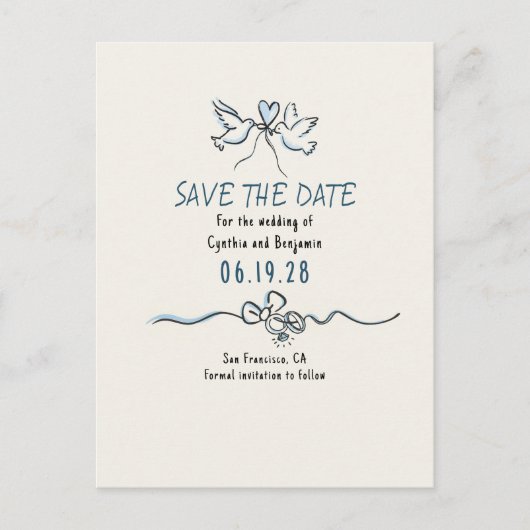 Carte Postale Faire-part Whimsical Funky Hand Drawn Save The Date (Devant)