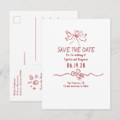 Carte Postale Faire-part Whimsical Funky Hand Drawn Save The Date (Devant / Derrière)