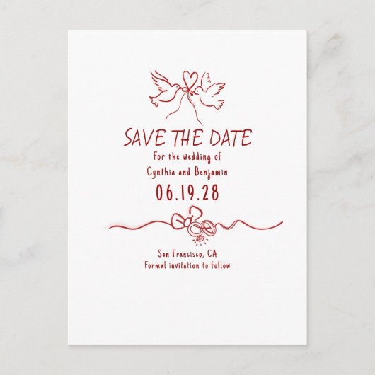 Carte Postale Faire-part Whimsical Funky Hand Drawn Save The Date (Devant)