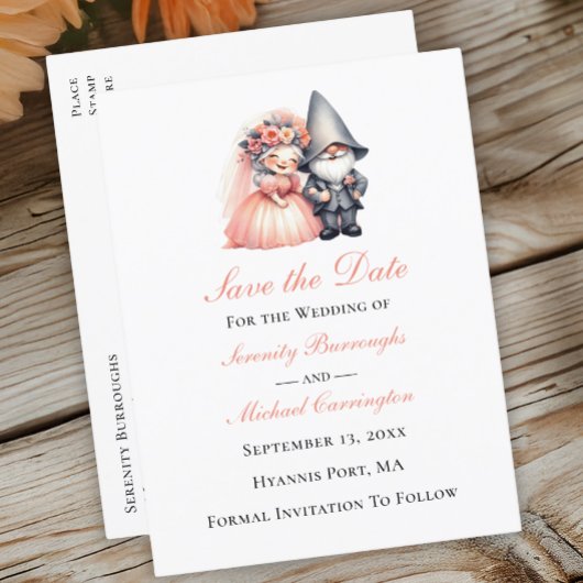 Carte Postale Faire-part Whimsical Gnome Woodland Orange Mariage Date de sa
