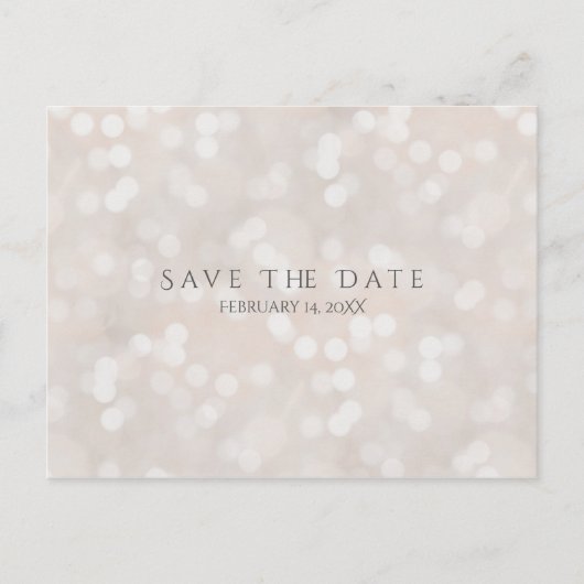 Carte Postale Faire-part White Bokeh Modern Glamor Chic Enregistrer la date (Devant)