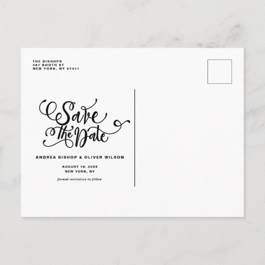 Carte Postale Faire-part White Bold Modern Calligraphy Photo Enregistrer la (Dos)