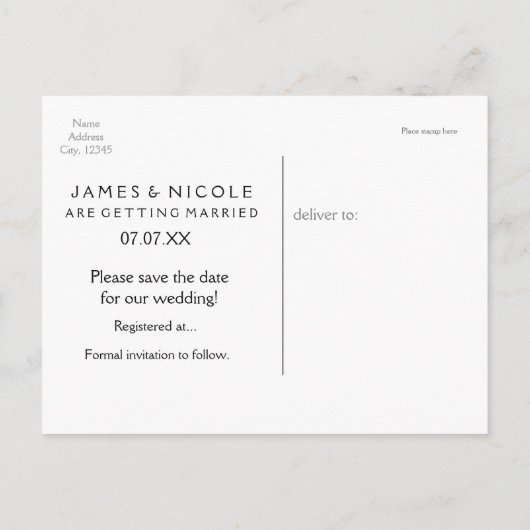 Carte Postale Faire-part White & Gold ENREGISTRER LA DATE Modern Script Car (Dos)