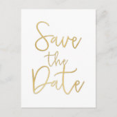 Carte Postale Faire-part White & Gold ENREGISTRER LA DATE Modern Script Car (Devant)