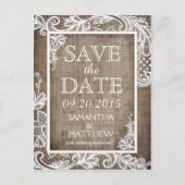 Carte Postale Faire-part White Lace Burlap Moderne Goth Enregistrer la date (Devant)
