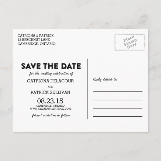 Carte Postale Faire-part White Rustic Script Photo Enregistrer Notre Date C (Dos)
