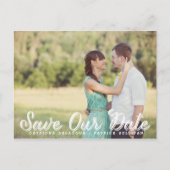 Carte Postale Faire-part White Rustic Script Photo Enregistrer Notre Date C (Devant)