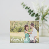 Carte Postale Faire-part White Rustic Script Photo Enregistrer Notre Date C (Debout devant)
