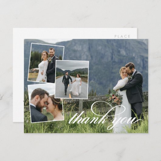 Carte Postale Faire-part White Script Merci Mariage Photo Collage Annou (Devant / Derrière)