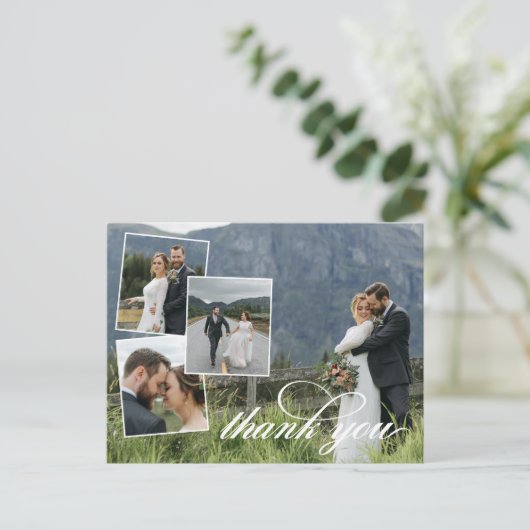 Carte Postale Faire-part White Script Merci Mariage Photo Collage Annou (Debout devant)