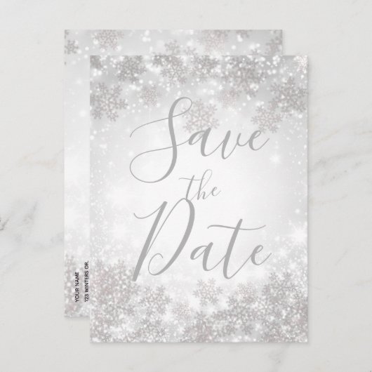 Carte Postale Faire-part White Sparkle Winter Wonderland Enregistrer la dat (Devant / Derrière)