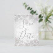 Carte Postale Faire-part White Sparkle Winter Wonderland Enregistrer la dat (Debout devant)