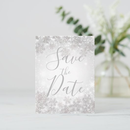 Carte Postale Faire-part White Sparkle Winter Wonderland Enregistrer la dat (Debout devant)