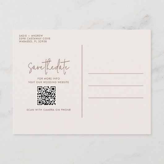 Carte Postale Faire-part Wildlfower Boho Mariage QR Code Enregistrer la dat (Dos)
