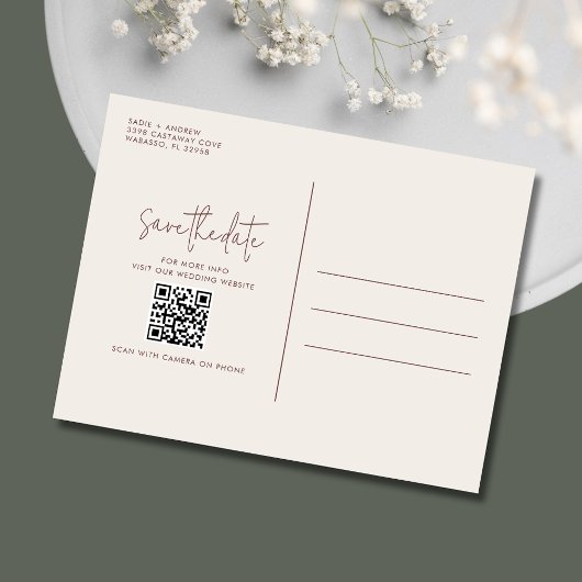Carte Postale Faire-part Wildlfower Boho Mariage QR Code Enregistrer la dat