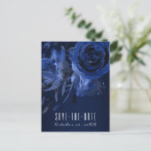 Carte Postale Faire-part Winter Chic Floral Blue Rose Bold Enregistrer la d (Debout devant)