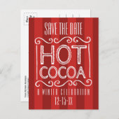 Carte Postale Faire-part Winter Hot Cocoa Party Enregistrer la date Rouge (Devant / Derrière)