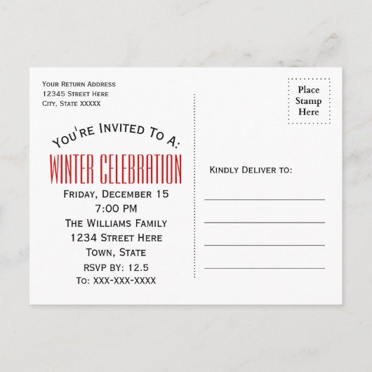 Carte Postale Faire-part Winter Hot Cocoa Party Enregistrer la date Rouge (Dos)