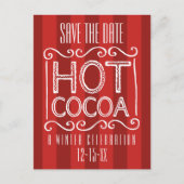 Carte Postale Faire-part Winter Hot Cocoa Party Enregistrer la date Rouge (Devant)
