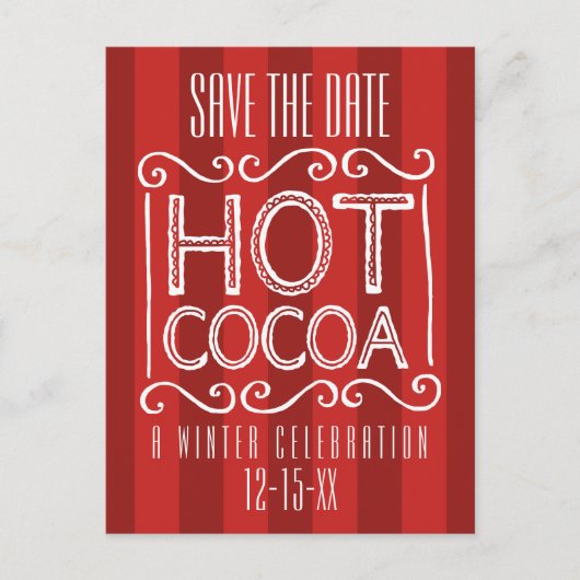 Carte Postale Faire-part Winter Hot Cocoa Party Enregistrer la date Rouge (Devant)